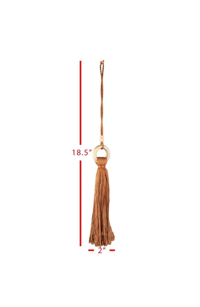 Foreside Home and Garden Hoop Top Orange Tassel Cotton & Wood, Alternate, color, Orange