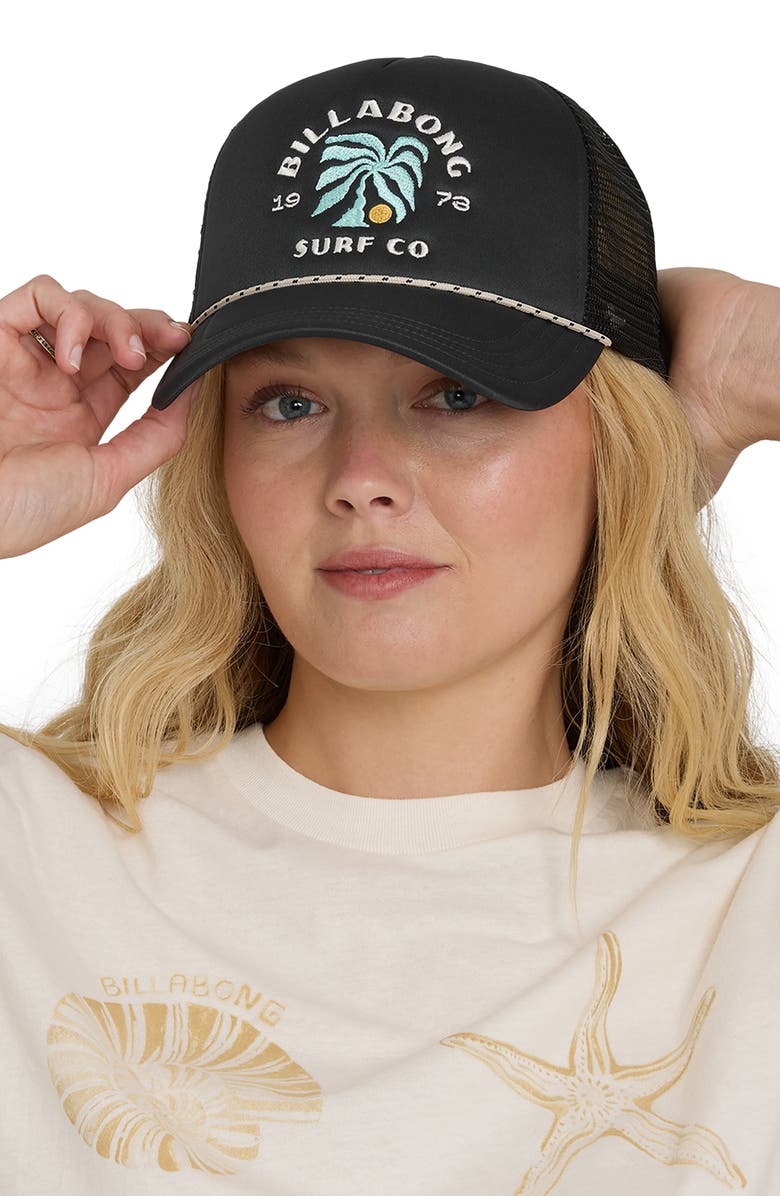 Billabong Embroidered Trucker Hat, Alternate, color, Off Black