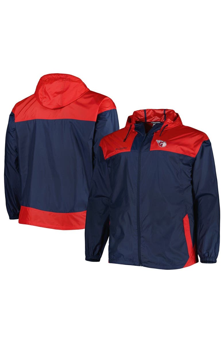 Columbia Men's Columbia Navy Cleveland Guardians Flash Forward Challenger Omni-Shade Full-Zip Windbreaker, Main, color, 