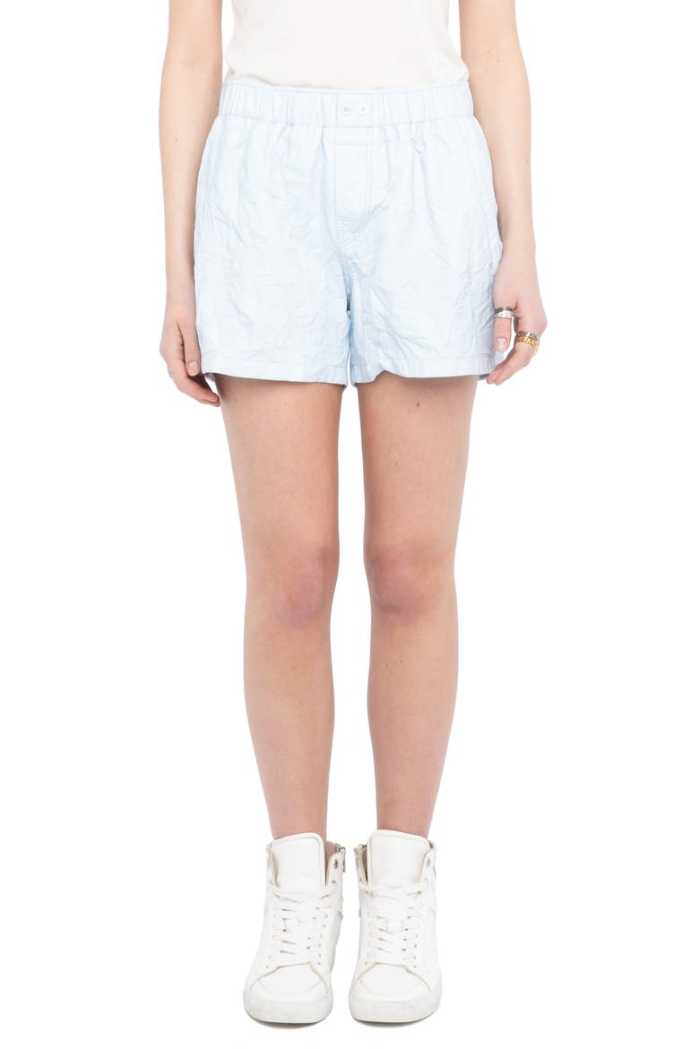 Pax Crumpled Leather Shorts, Main, color, BABY BLUE