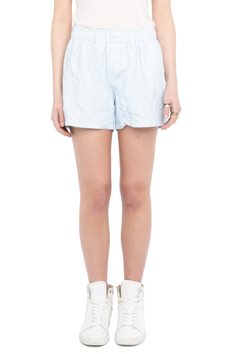 Zadig & Voltaire Pax Crumpled Leather Shorts, Main, color, Baby Blue