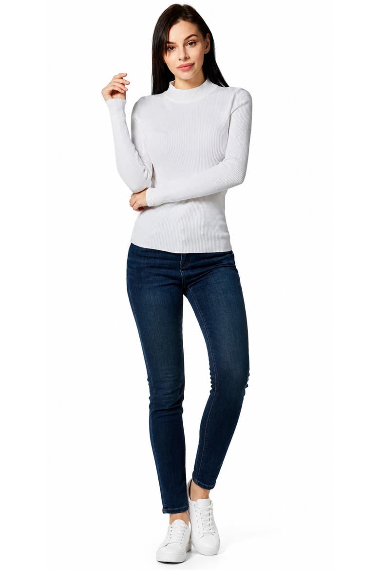 Slim Fit Ribbed Mock Neck Sweater Top, Alternate, color, White