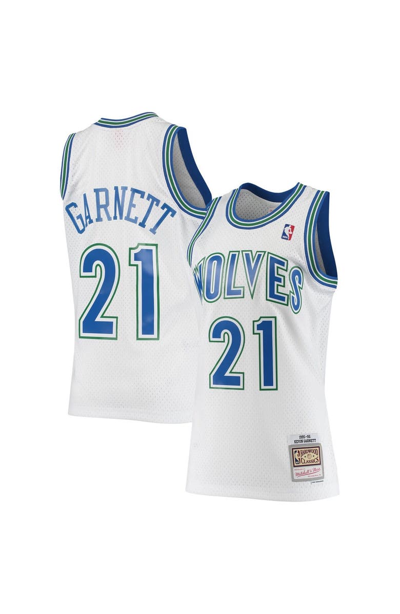 Mitchell & Ness Men's Mitchell & Ness Kevin Garnett White Minnesota Timberwolves 1995/96 Hardwood Classics Swingman Jersey, Main, color, White