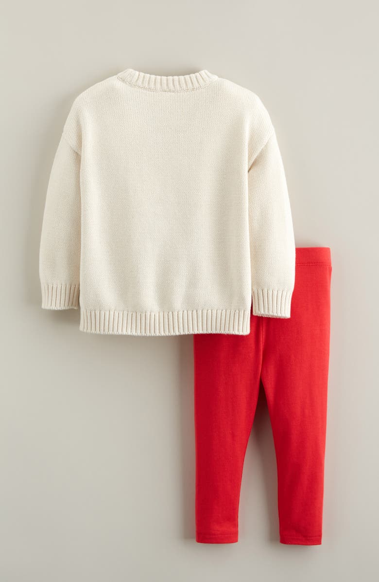 Tucker + Tate Fuzzy Icon Sweater & Leggings Set, Alternate, color, Ivory Egret Teddy Bear- Red