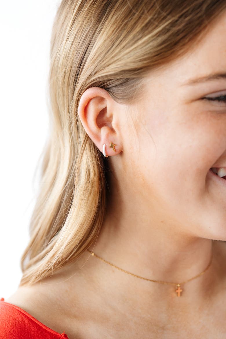 Kids' Cross Hypoallergenic Flatback Stud Earrings, Alternate, color, Gold