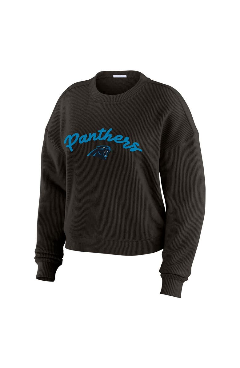 WEAR by Erin Andrews Women's WEAR by Erin Andrews Cream Carolina Panthers Knitted Tri-Blend Long Sleeve T-Shirt & Pants Lounge Set, Alternate, color, Black
