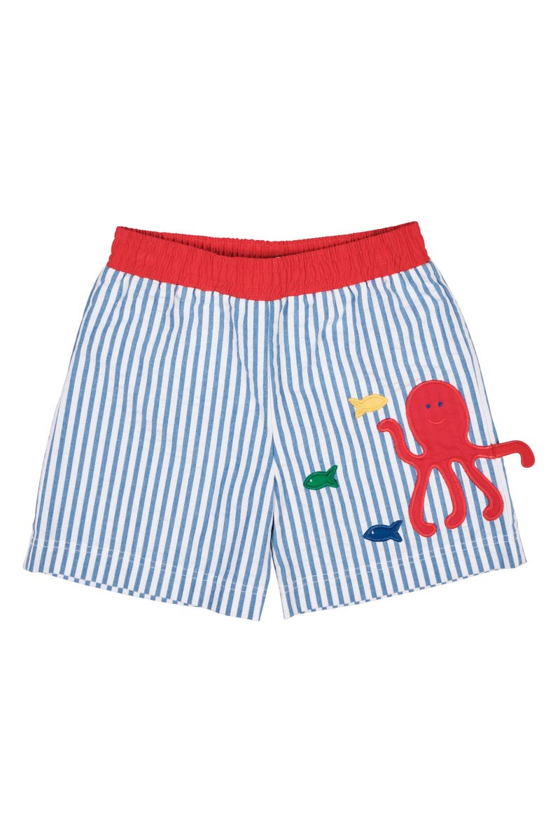 Seersucker Swim Trunk With Octopus, Main, color, Royal/White