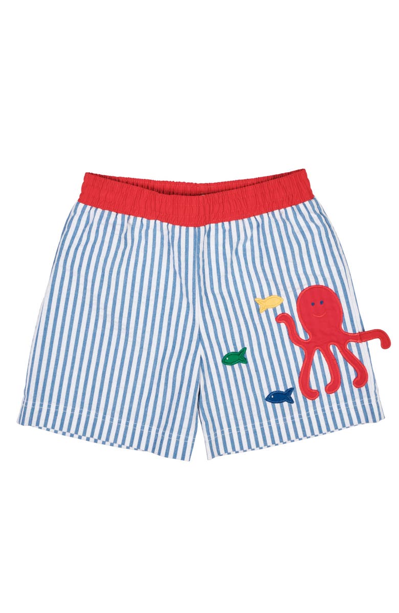 Florence Eiseman Seersucker Swim Trunk With Octopus, Main, color, Royal/White