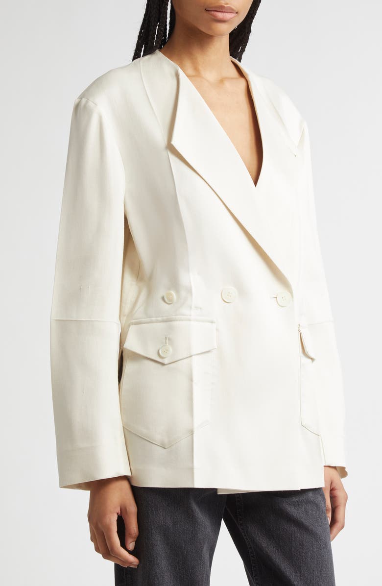 SETCHU Origami Collarless Belted Silk & Virgin Wool Jacket, Alternate, color, N. White