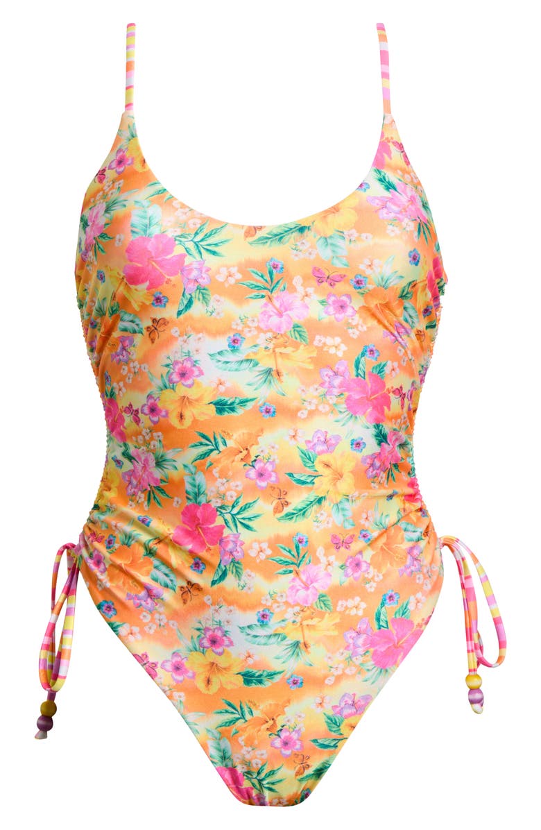 Kulani Kinis Cinched Tie One-Piece Swimsuit, Alternate, color, Peachy Pocket