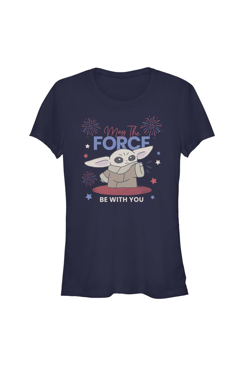 Junior's The Fireworks Be With You Short Sleeve Graphic T-Shirt, Main, color, Navy Blue
