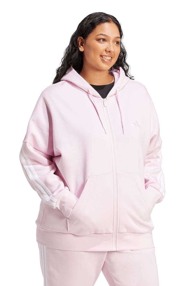 3-Stripes Fleece Zip Hoodie, Alternate, color, CLEAR PINK/ WHITE