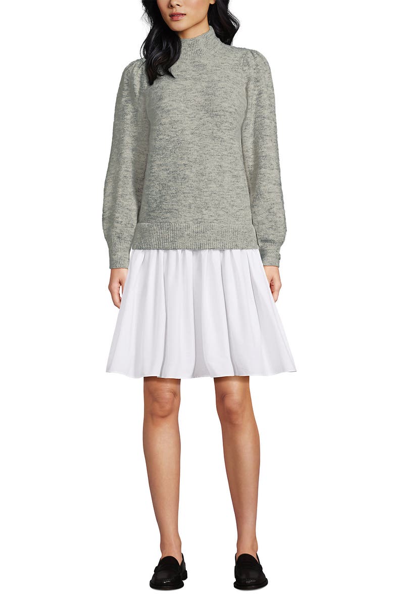 Lands' End Fuzzy Lantern Sleeve Mock Neck Mini Twofer Dress, Main, color, Gray Marble Heather