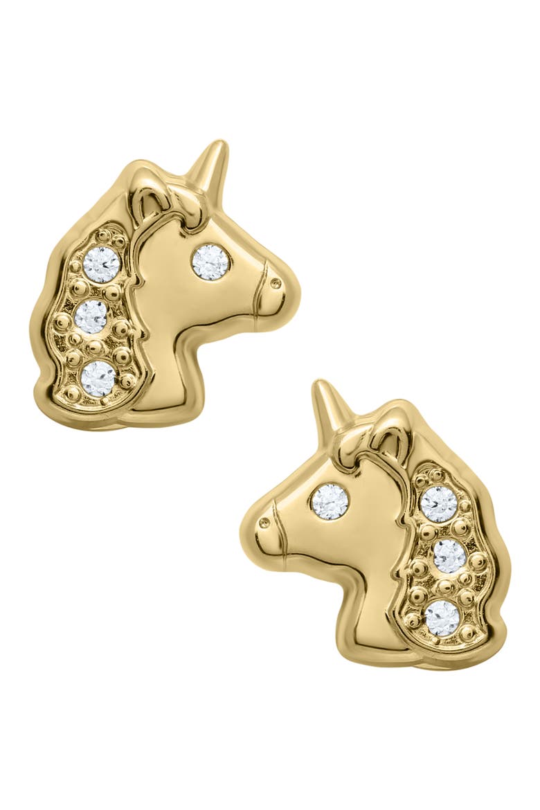 14K Gold & Cubic Zirconia Unicorn Stud Earrings, Main, color, GOLD