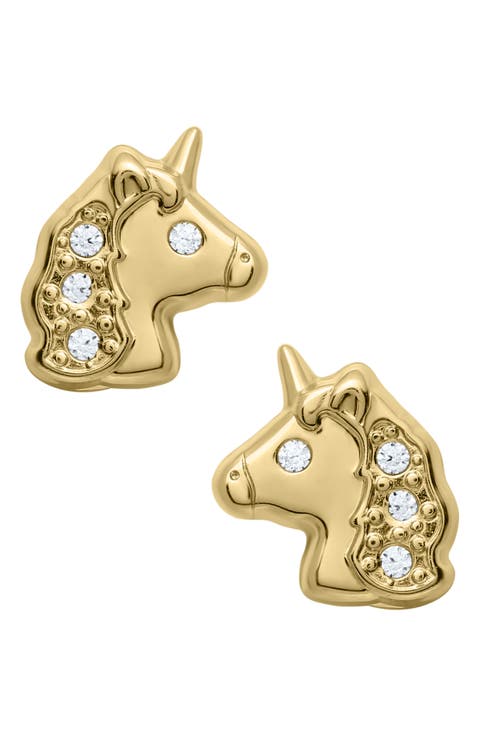 14K Gold & Cubic Zirconia Unicorn Stud Earrings (Baby)