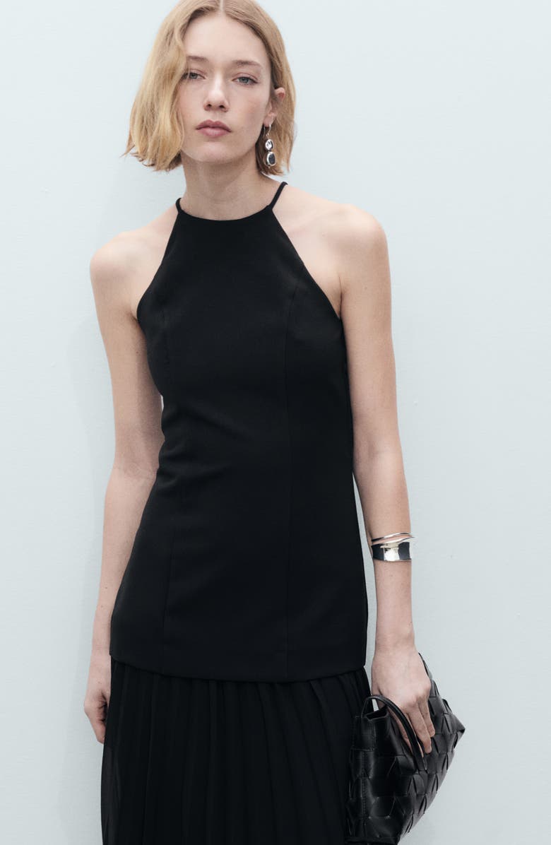 MANGO Mixed Media A-Line Maxi Dress, Alternate, color, Black