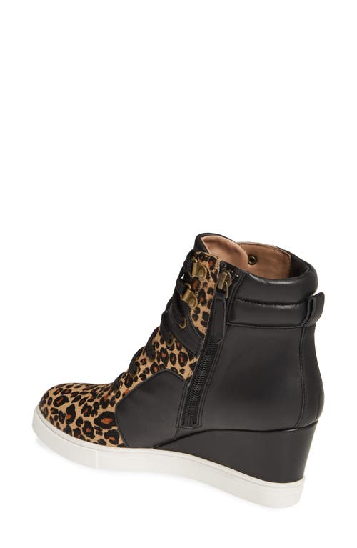 Linea Paolo Fleur Wedge Sneaker In Black Leather/calf Hair