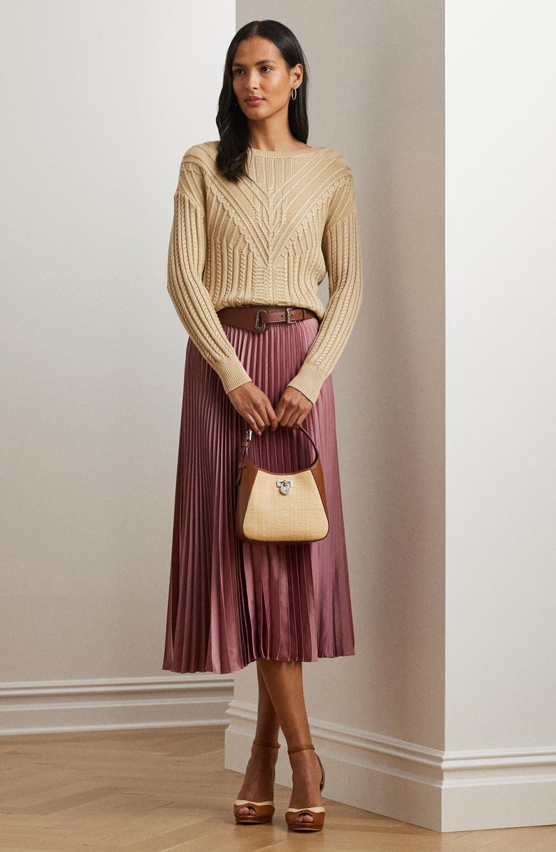 Lauren Ralph Lauren Pleated Charmeuse Midi Skirt, Alternate, color,