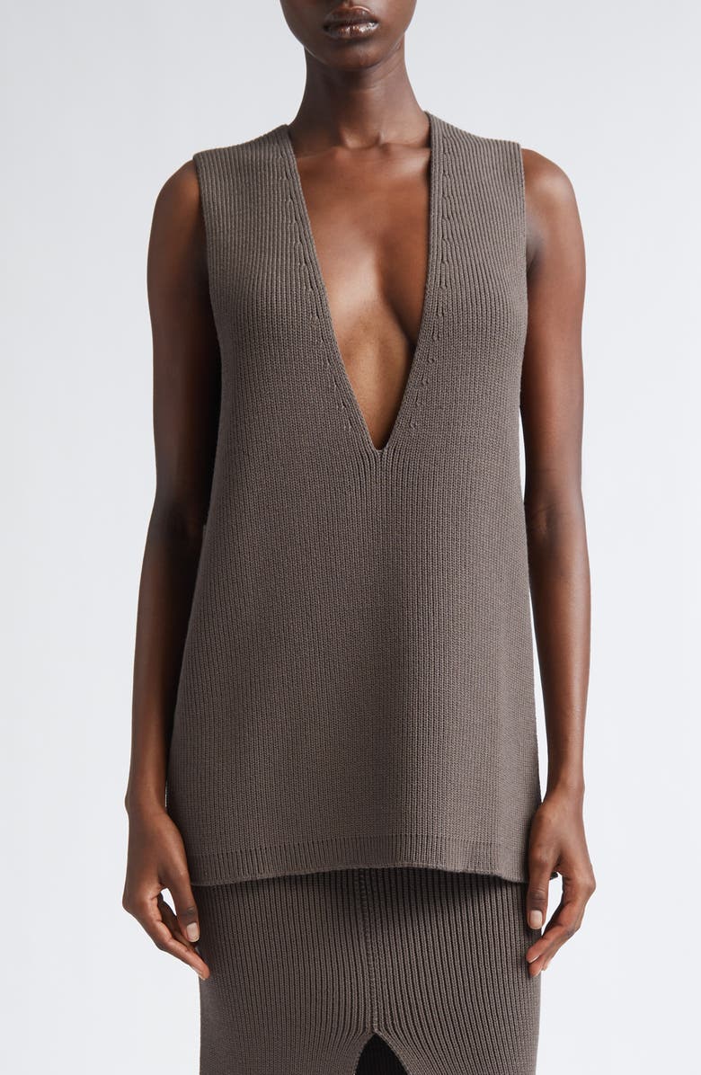 Rick Owens Virgin Wool V-Neck Sweater Vest, Main, color, Darkdust