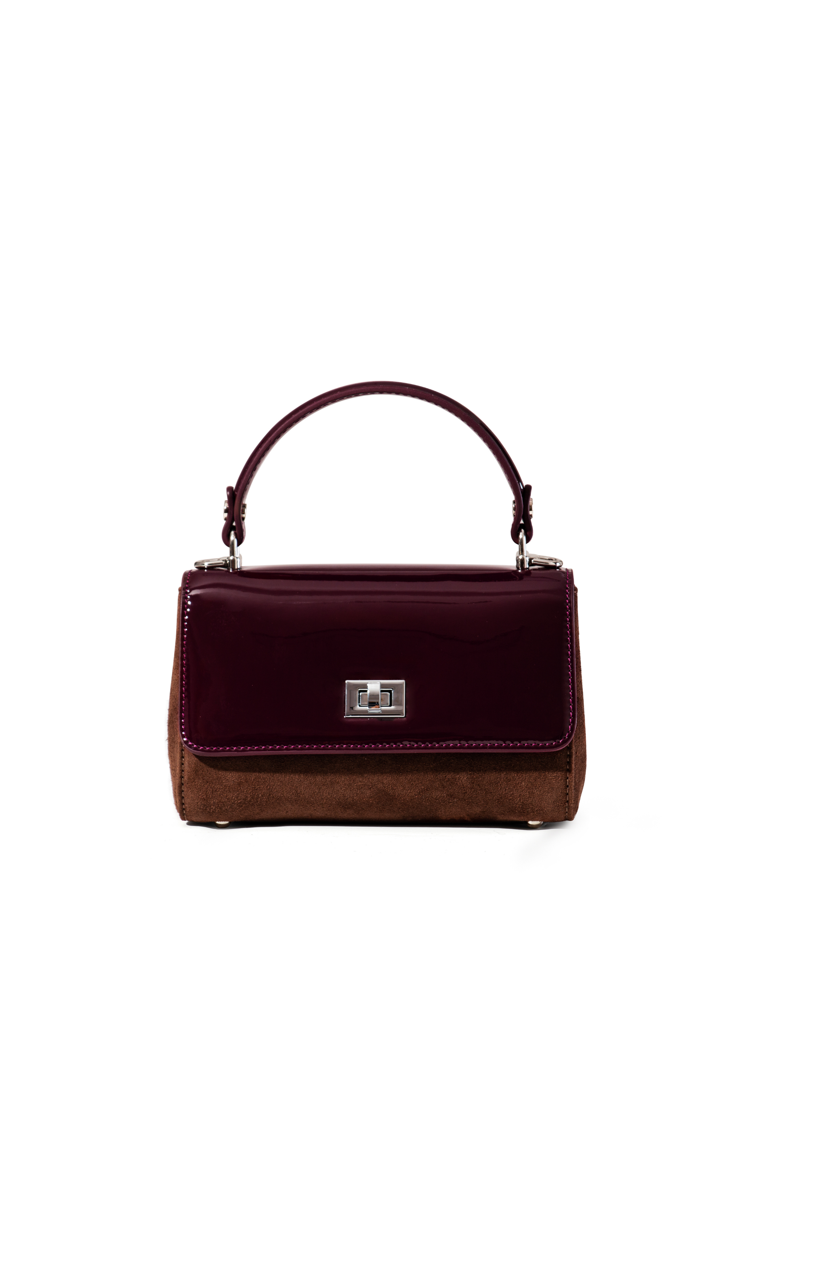 LILI Suede and Patent Leather Top Handle Mini Bag, Alternate, color, Mulberry