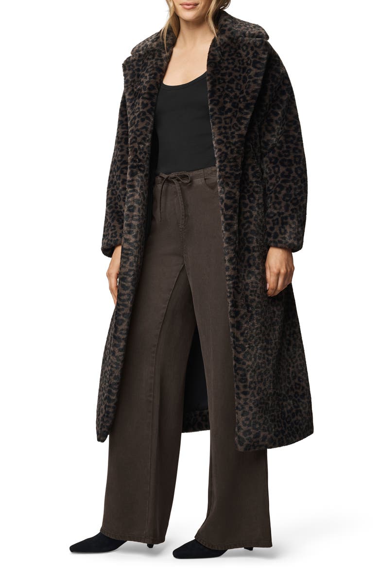 Lucia Tie Waist Long Faux Fur Coat, Alternate, color, BROWN LEOPARD PRINT