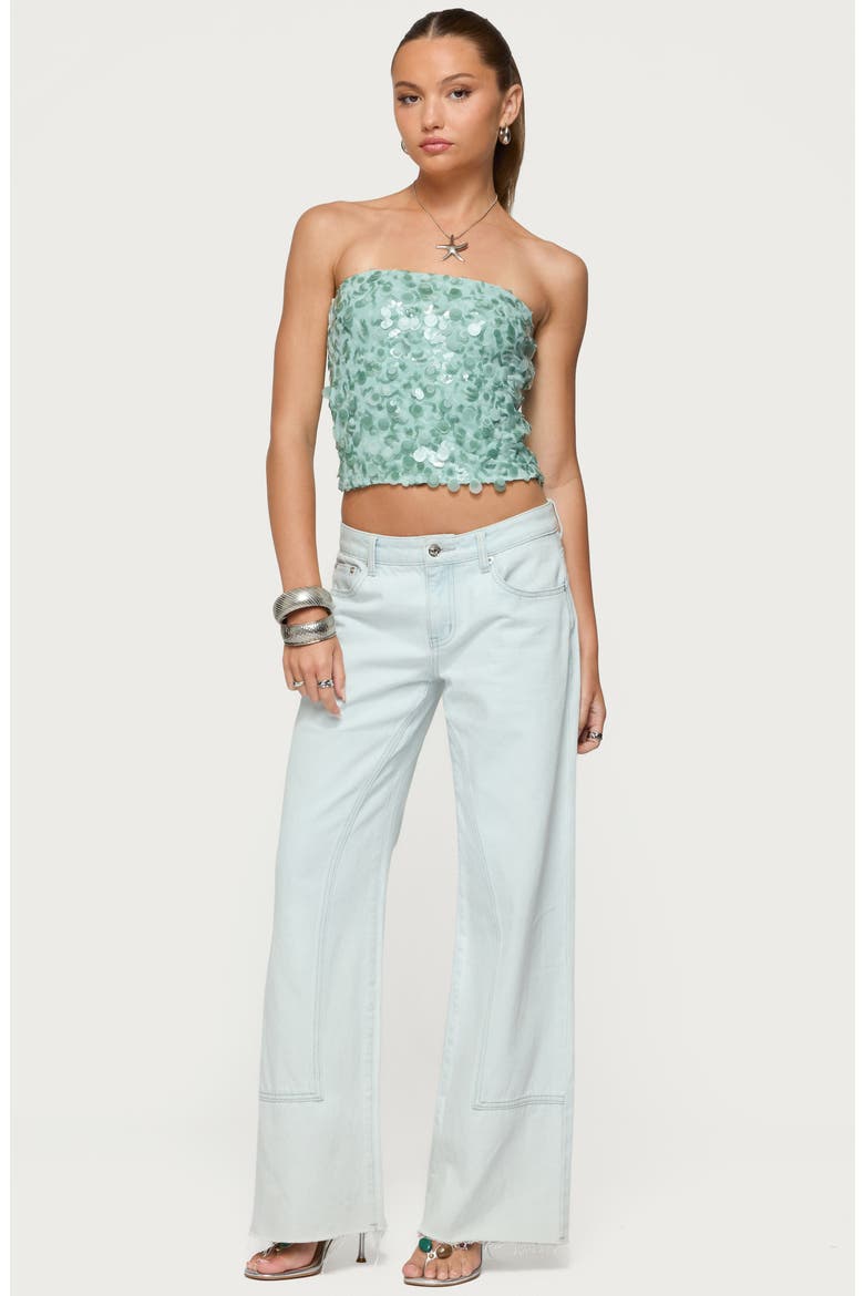 Brynn Paillette Strapless Crop Top, Alternate, color, SAGE