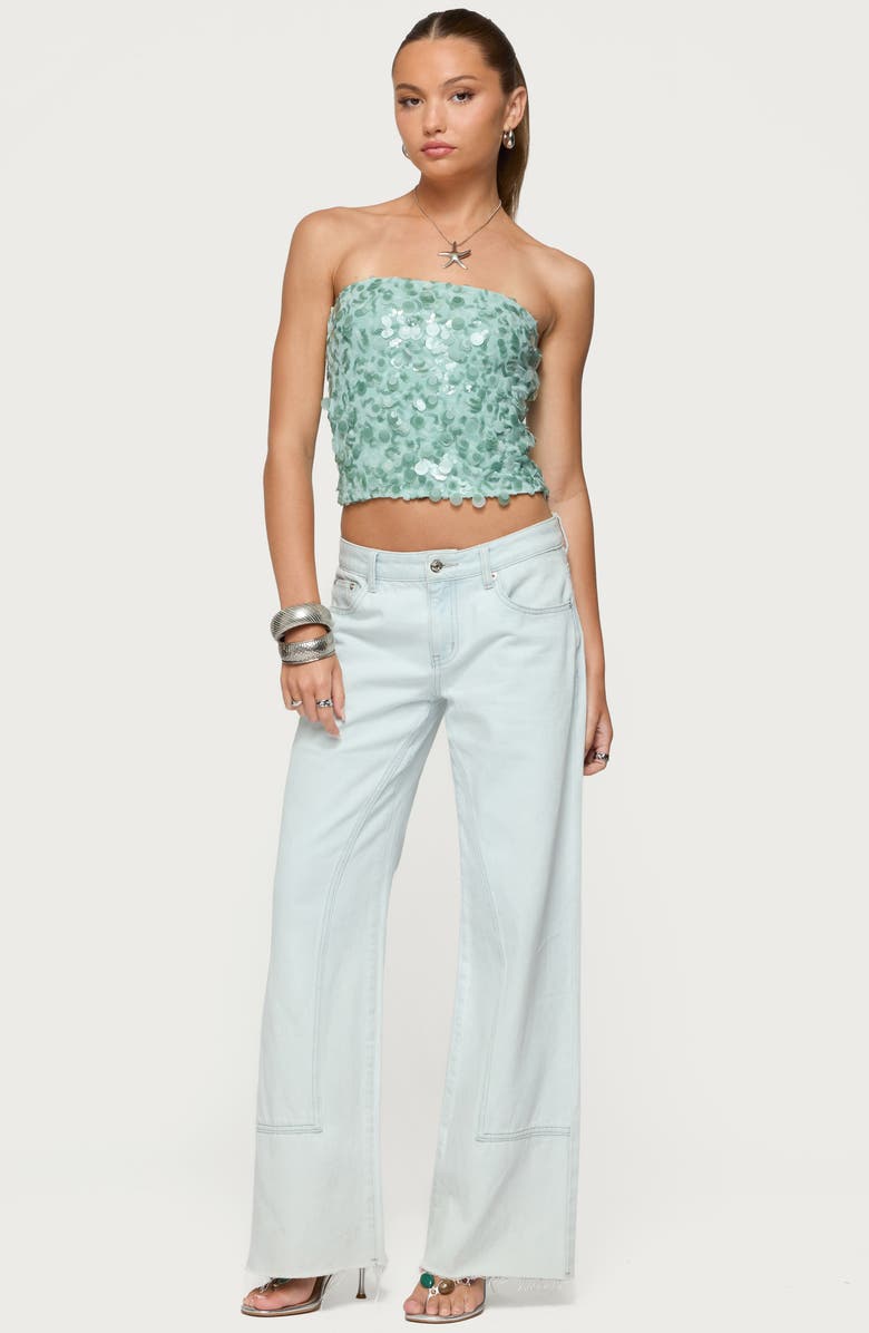 EDIKTED Brynn Paillette Strapless Crop Top, Alternate, color, Sage