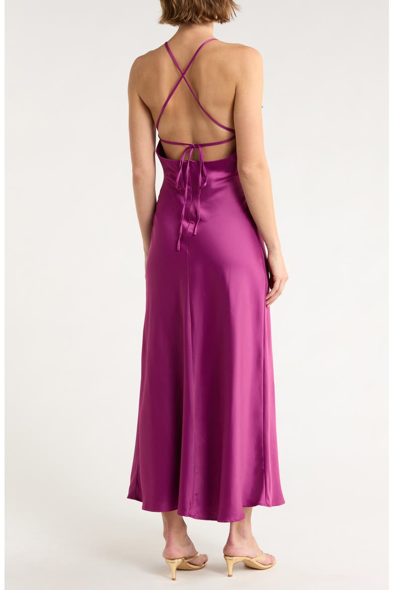 Tie Back Satin Midi Dress, Alternate, color, EGGPLANT