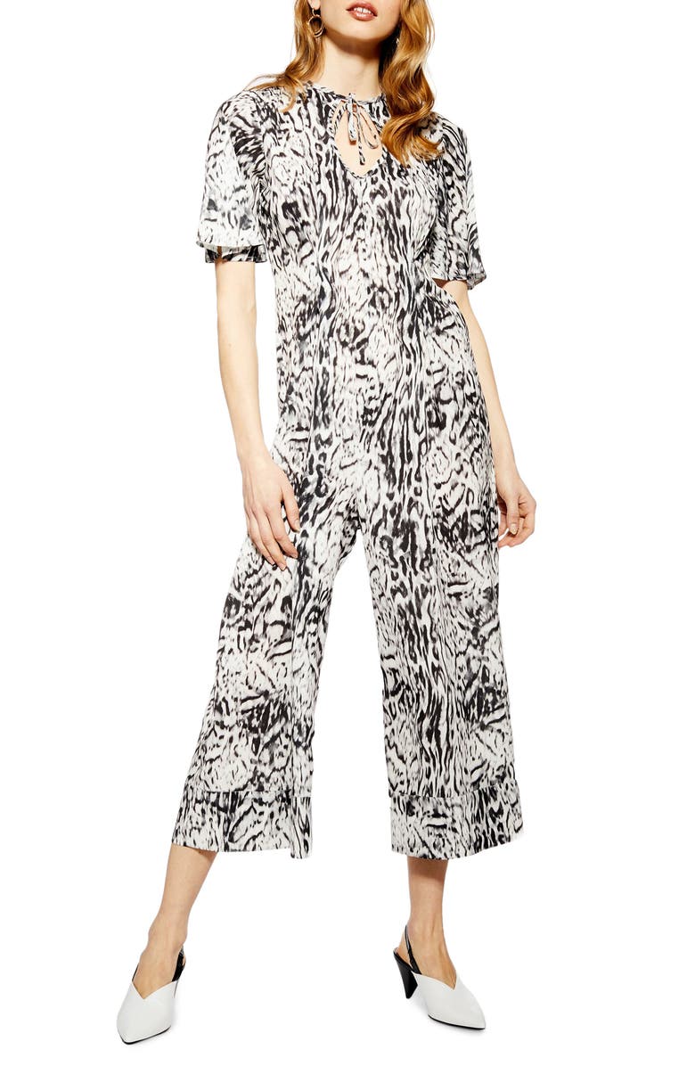 Topshop Snow Leopard Jumpsuit, Main, color, 