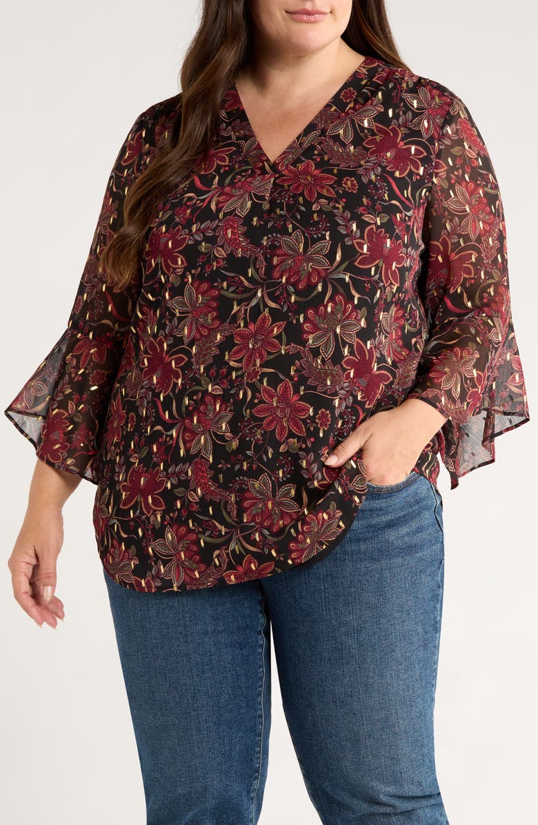 Jones New York Clip Dot Chiffon Top, Main, color, Jones Black Multi