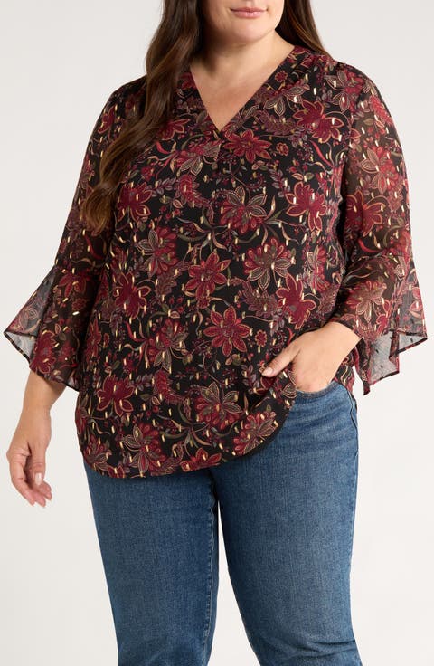 Clip Dot Chiffon Top (Plus)