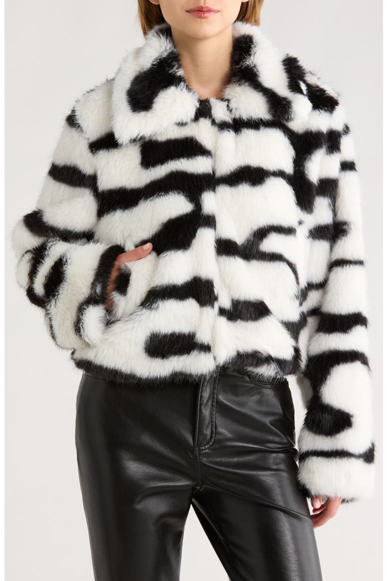 Abstract Print Faux Fur Jacket, Alternate, color, BLACK OFF/ WHITE