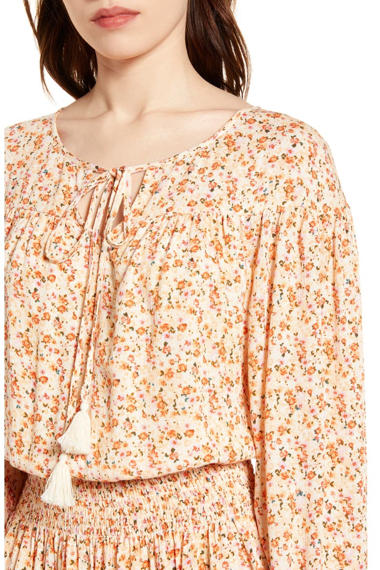 Floral Smocked Waist Long Sleeve Minidress, Alternate, color, YELLOW MULTI DITSY FLORAL