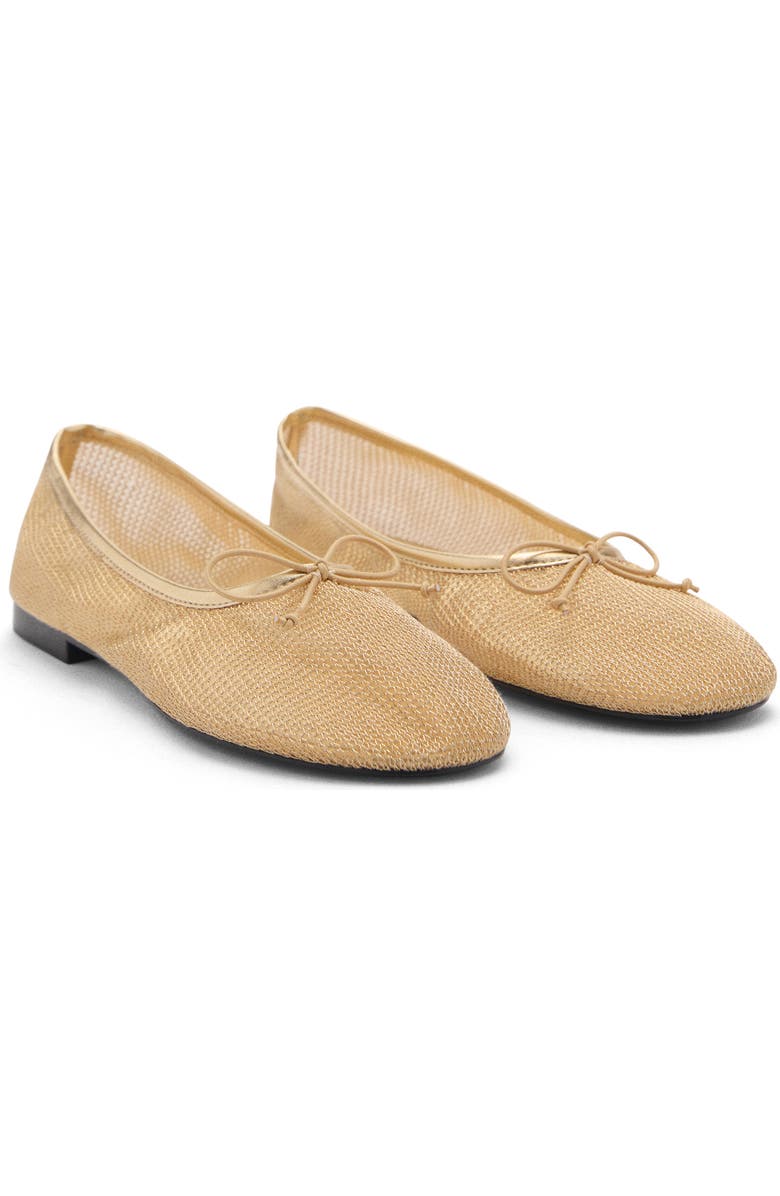 MANGO Mesh Ballerina Flat, Main, color, Gold