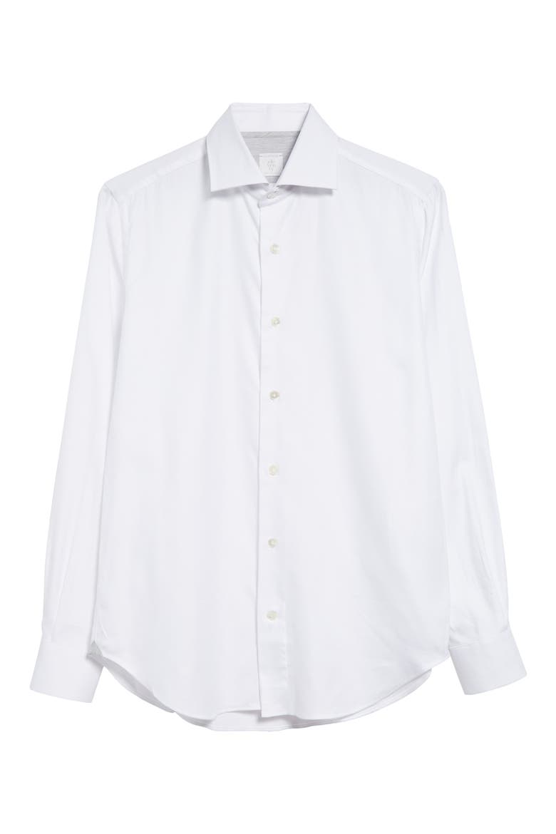 Brushed Cotton Blend Button-Up Shirt, Alternate, color, WHITE