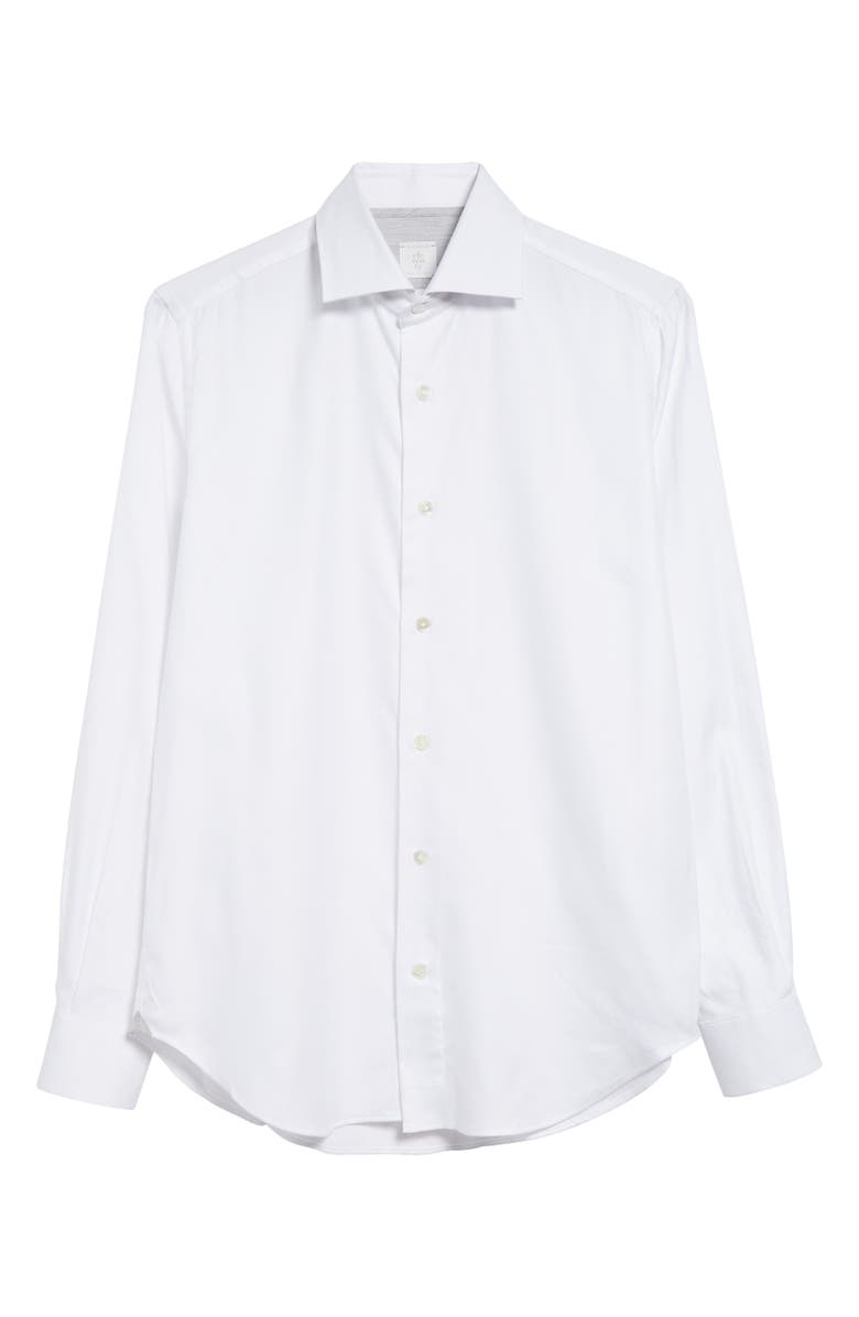 Eleventy Brushed Cotton Blend Button-Up Shirt, Alternate, color, White