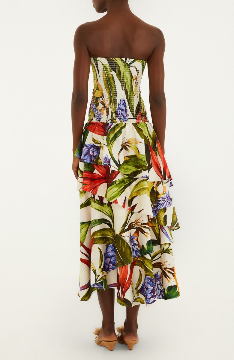 FARM Rio Florart Strapless High Low Cotton Dress, Alternate, color, Sand