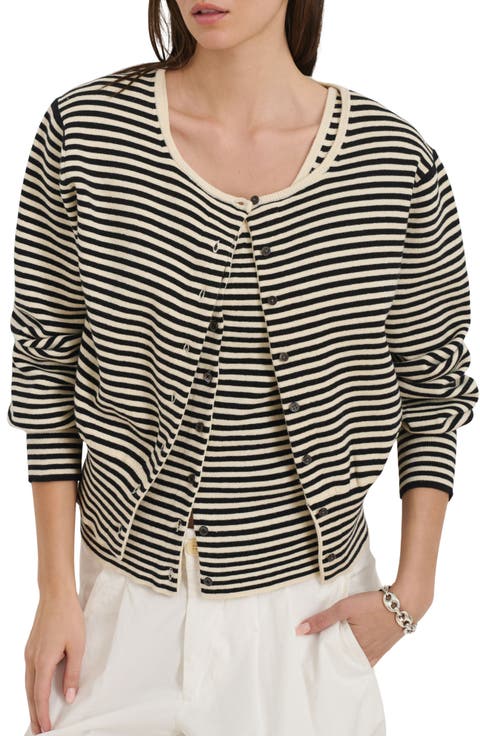 Stripe Puff Sleeve Cardigan