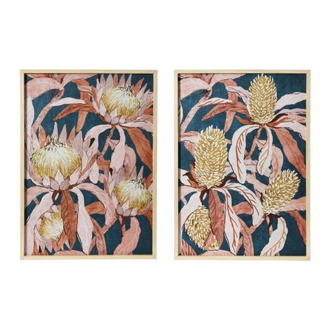 Floral Prints with Solid Wood Frame, Set of 2