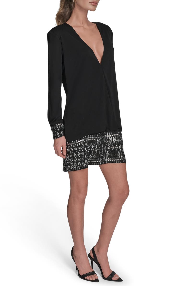 BCBG Rhinestone Detail Long Sleeve Dress, Alternate, color, Black