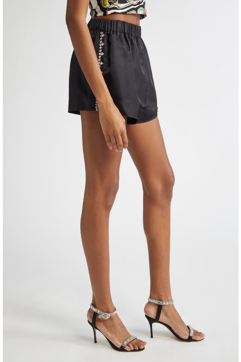 Crystal Trim Track Shorts, Alternate, color, BLACK
