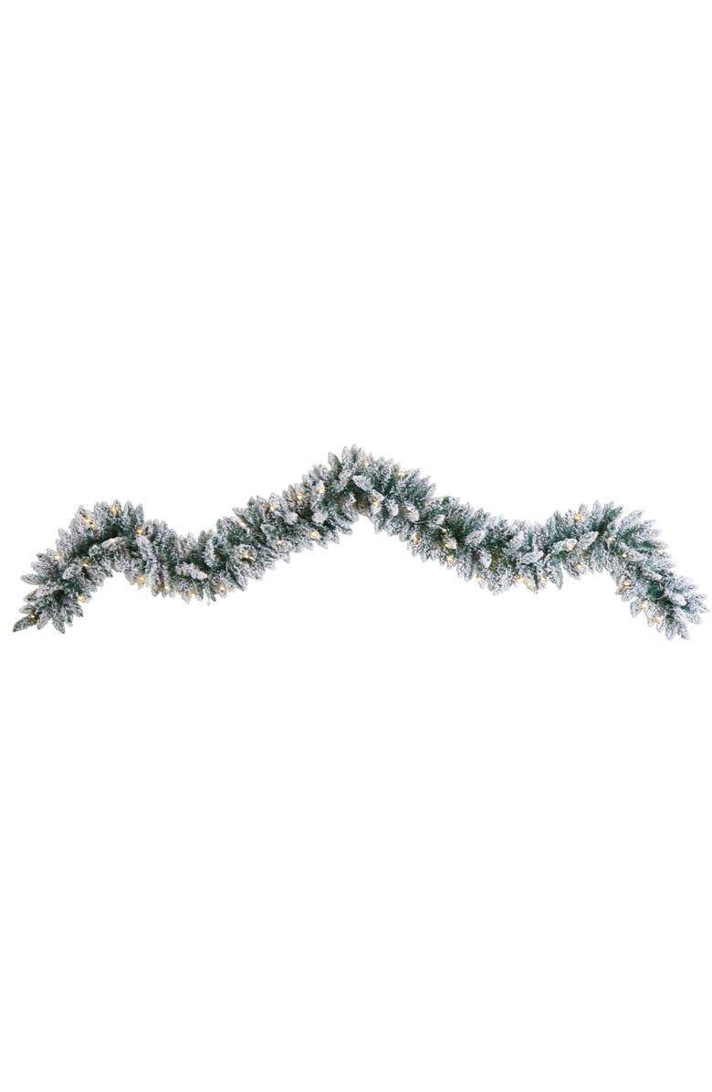 NEARLY NATURAL 9-ft Flocked Artificial Christmas Garland with 50 Warm White LED Lights, Main, color, Green