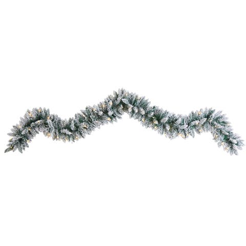 9-ft Flocked Artificial Christmas Garland with 50 Warm White LED Lights