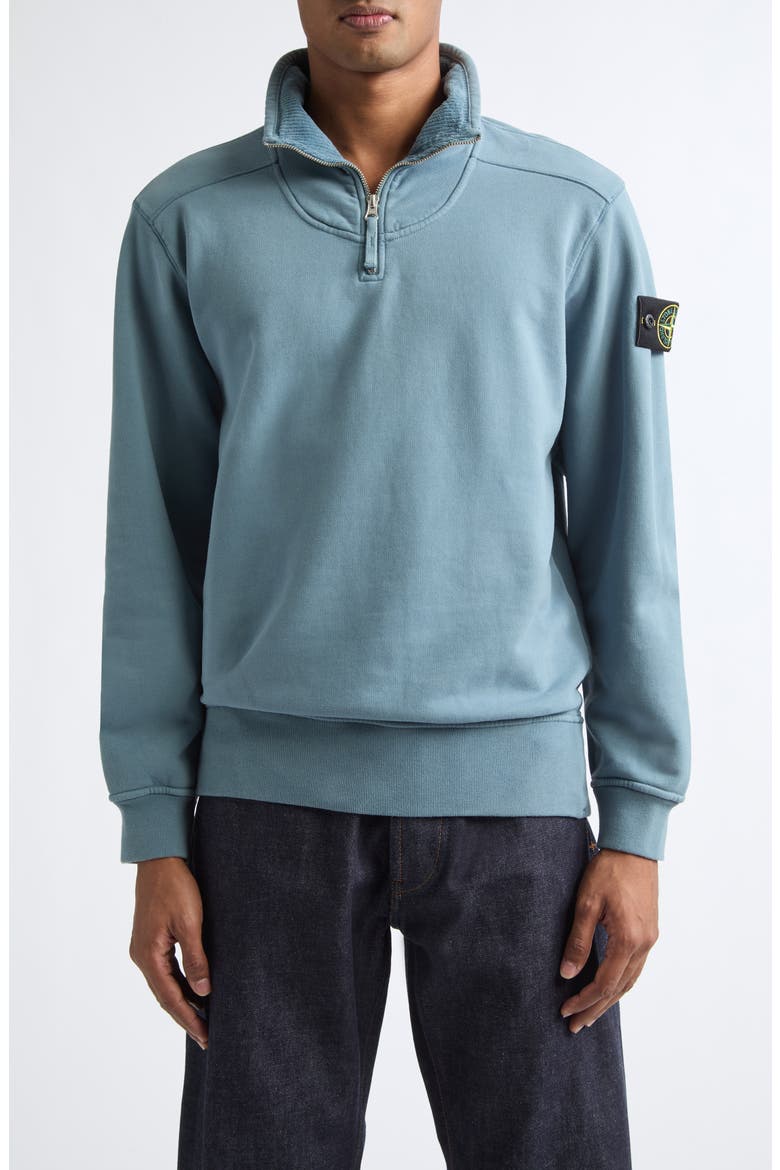 Cotton Quarter Zip Pullover, Main, color, V002B BLUE ACCIAIO