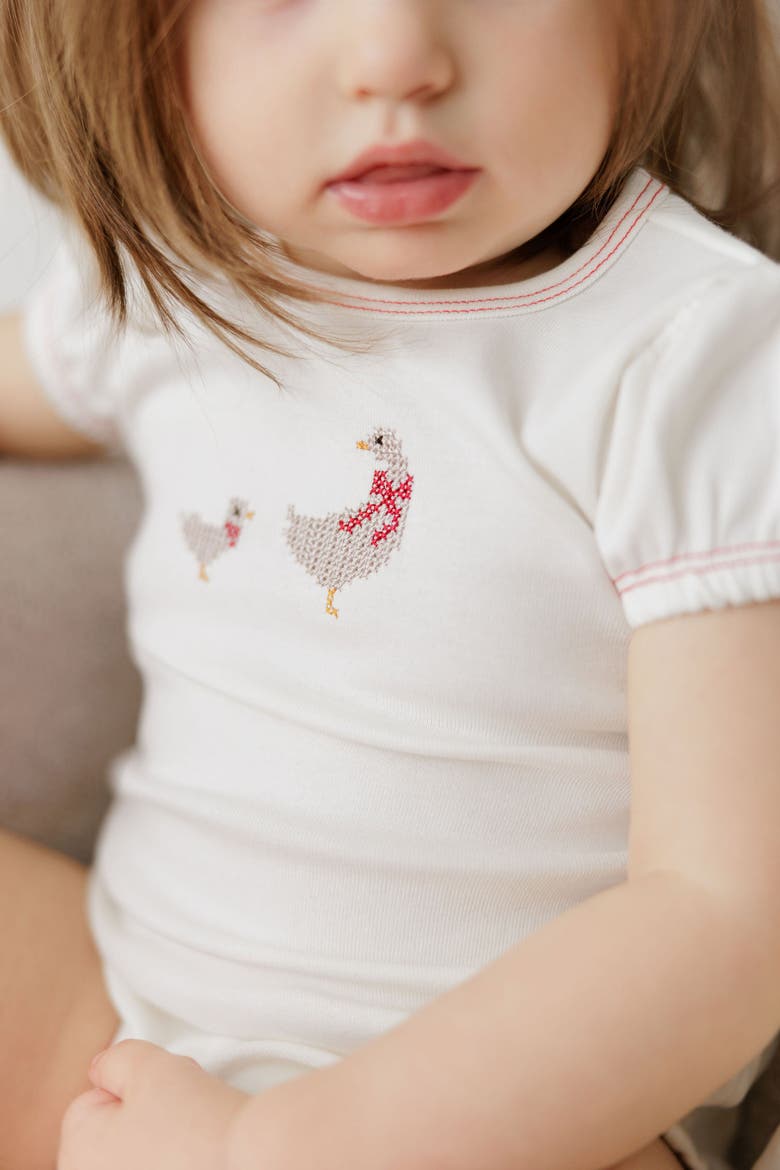 Cross Stitch Duckling Collection - Romper for Girls, Alternate, color, Ivory/Pink