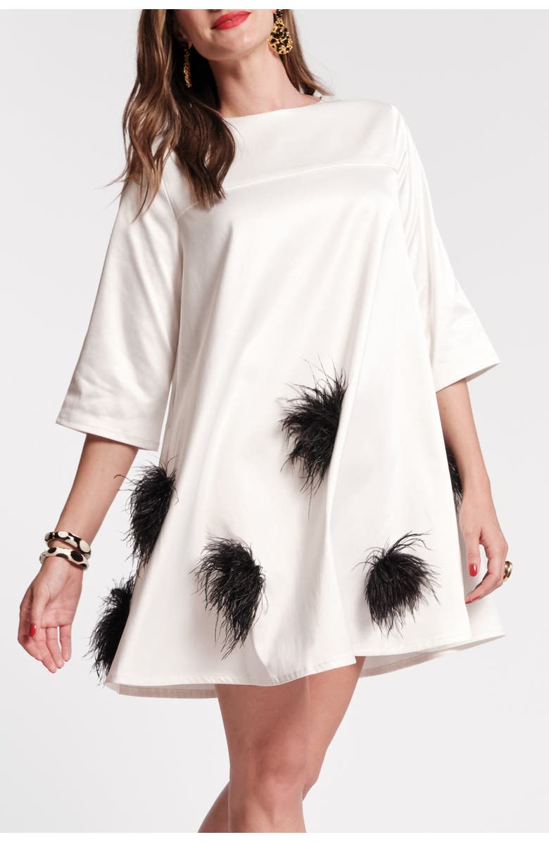 Frances Valentine Edie Mini Dress Feather Pouf, Alternate, color, Oyster/Black