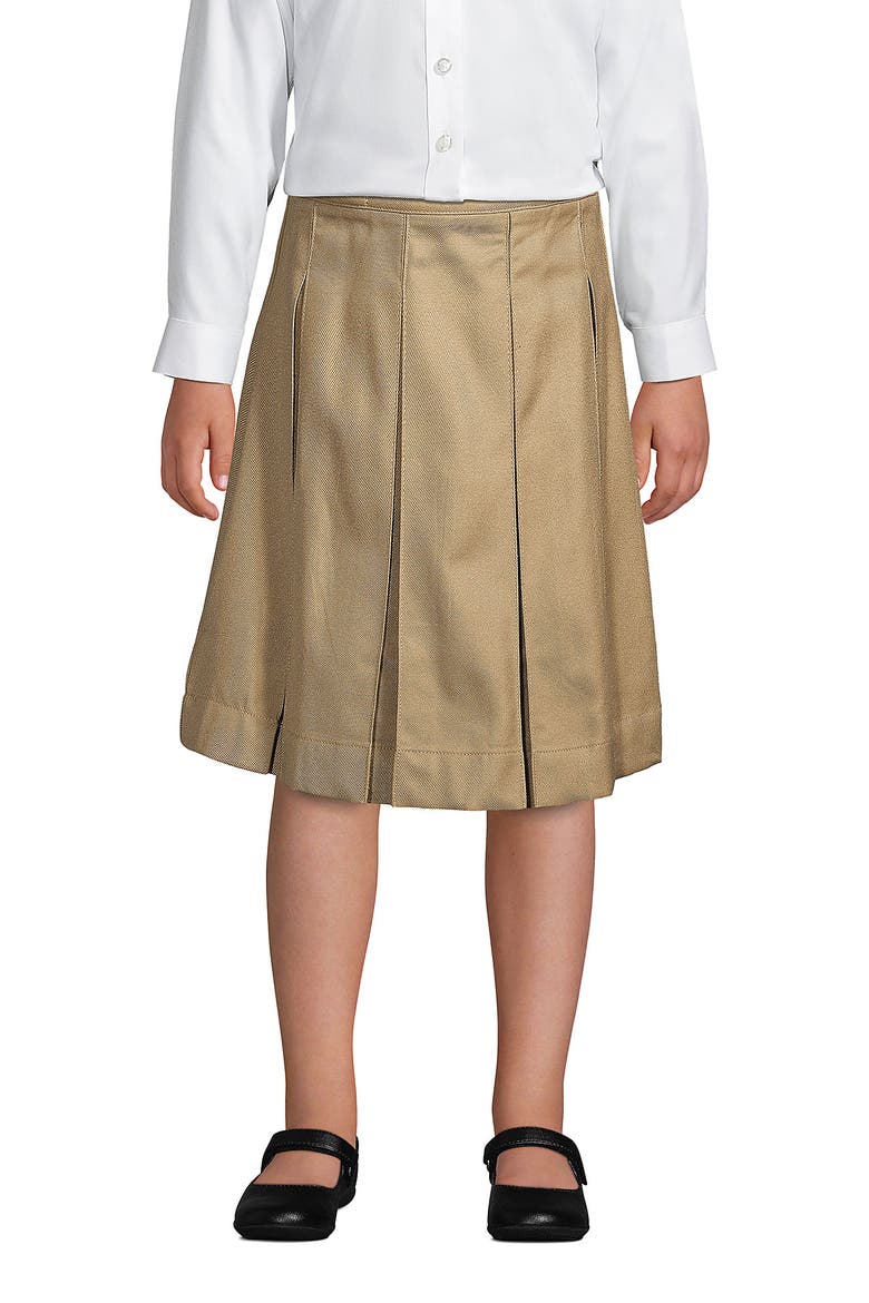 School Uniform Girls Solid Box Pleat Skirt Below the Knee, Main, color, Khaki