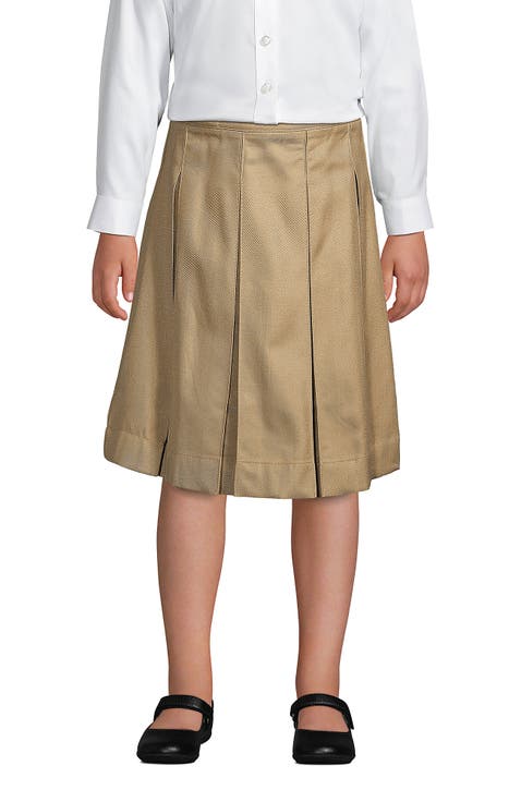 School Uniform Girls Solid Box Pleat Skirt Below the Knee