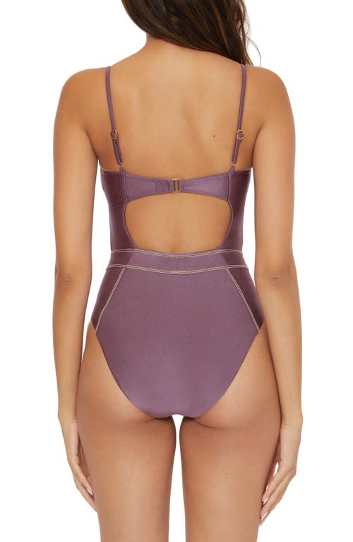 Becca Corset Swimsuits One Piece Womens Brown Striped Stretch Beach Buu367 In Purple