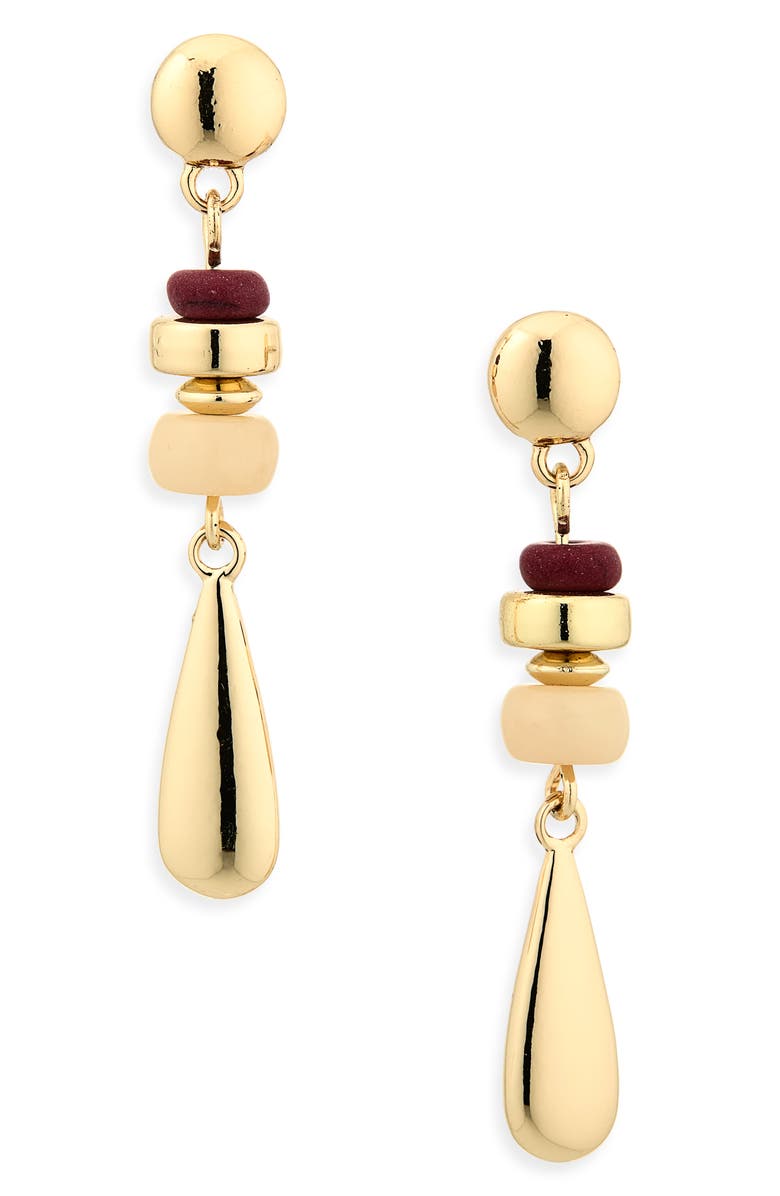 NORDSTROM RACK Linear Beaded Drop Earrings, Main, color, Red- Natural- Gold